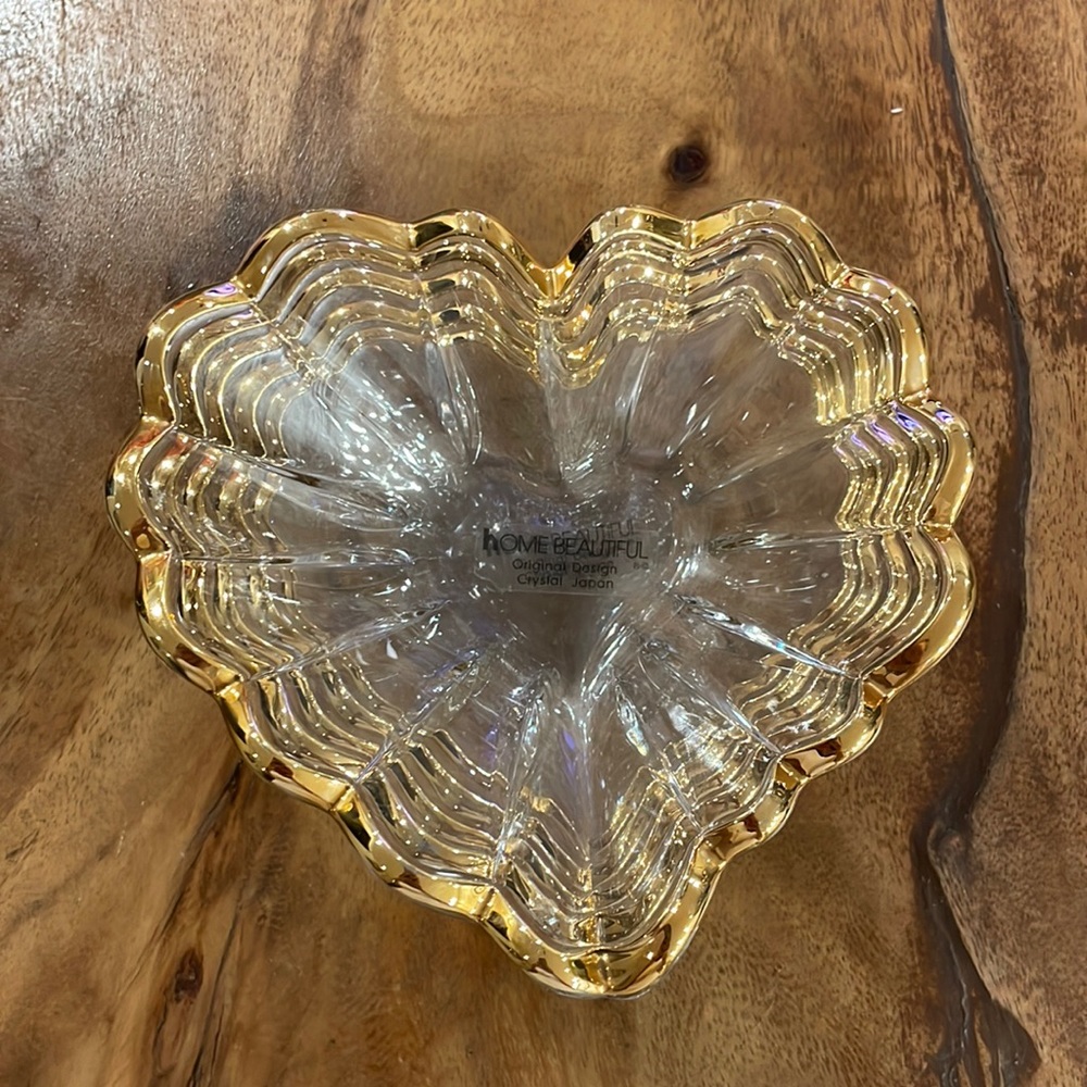 💛 Heart Crystal Bowls, Gold Foil Trim